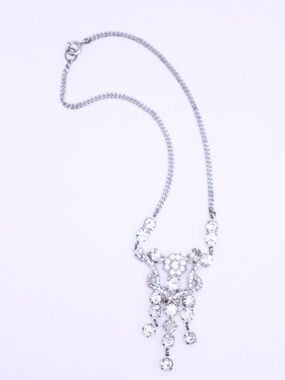Vintage 1940-50s clear rhinestone Dangle choker necklace 14”